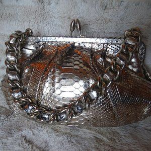 Jane August Metalic Silver Genuine Python Handbag / Purse